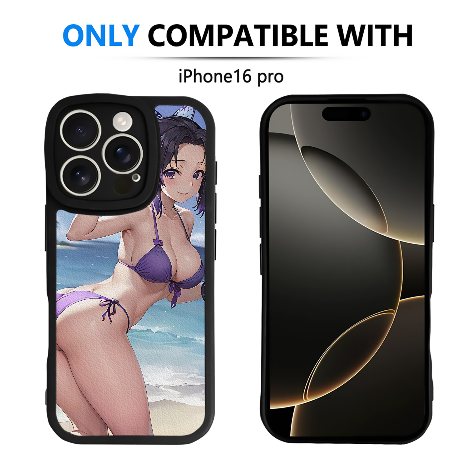 （画像用） 鬼滅の刃（きめつのやいば）蟲柱-胡蝶 しのぶ／こちょう しのぶ Kochou Shinobu 【iPhone 16シリーズ対応】シリコンスマホケース（レザー調） 材質：シリコン